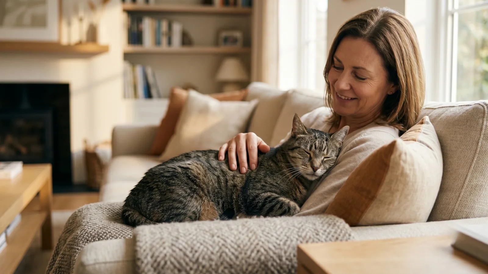 Chat blotti contre sa propriétaire, contact détendu