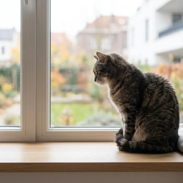 Chat à l'écart, en retrait dans la pièce