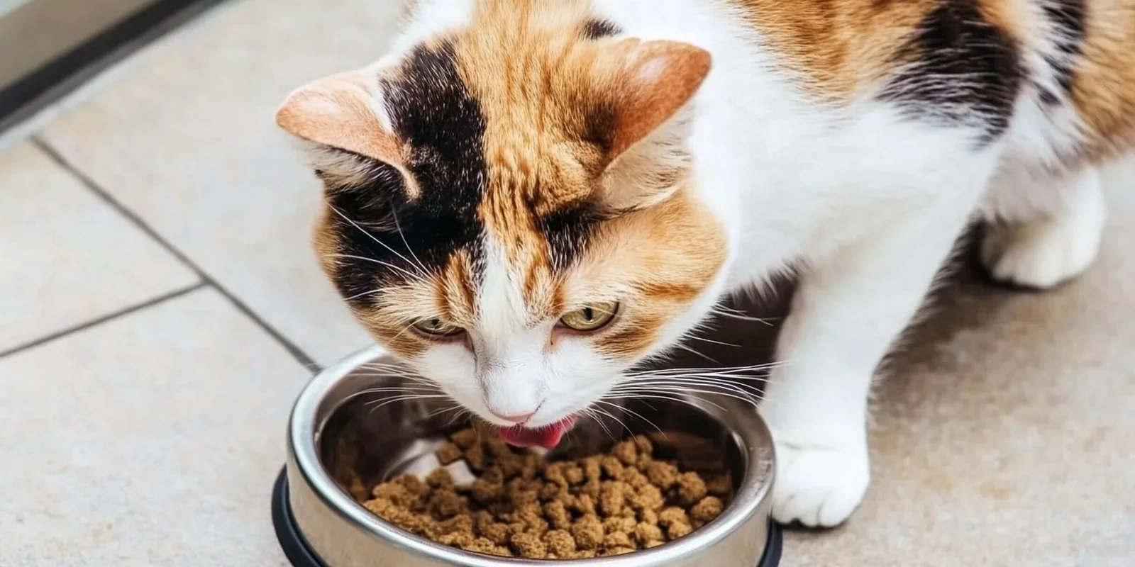 Chat mangeant à sa gamelle